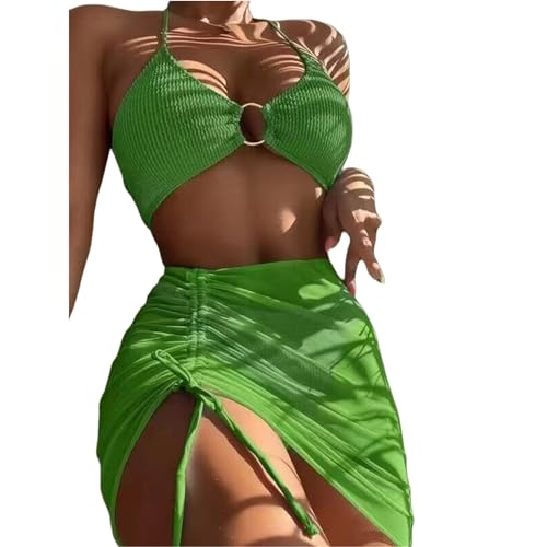 EZCOMF Bikini Damen Set Elastischer Bikini-Set Für Sommer Dreiteilige Feste Farbschnüre-Frauen Badeanzug Strandanzug Badeanzug Badebekleidung-c-m von EZCOMF