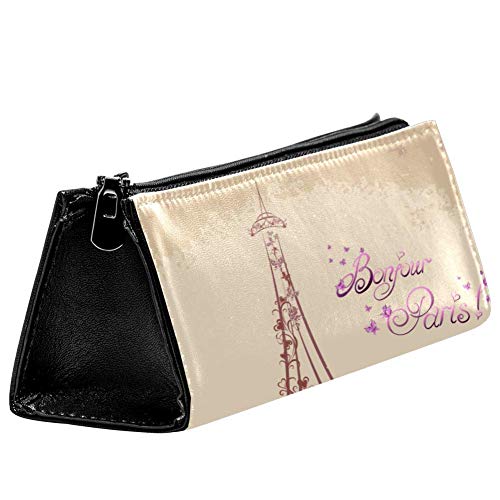 EZIOLY Bonjour Paris Tower Eiffel- und Fahrrad-Stifttasche, Schreibwaren-Tasche, Kosmetiktasche, kompakte Reißverschlusstasche von EZIOLY