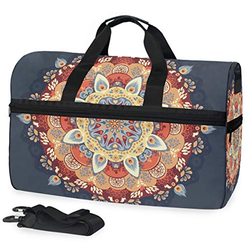 EZIOLY Bunte Reisetasche mit Henna-Mandala-Blumenmuster, für Damen und Herren von EZIOLY