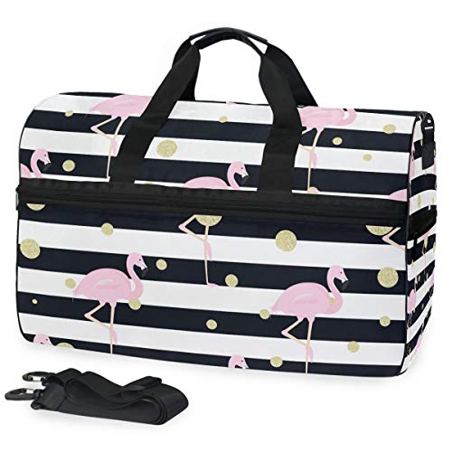 EZIOLY Flamingos Reisetasche mit goldfarbenen Punkten, für Damen und Herren von EZIOLY