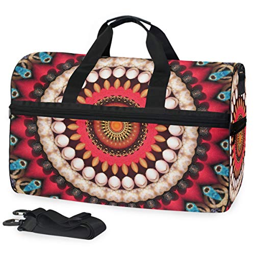 EZIOLY Reisetasche für Damen und Herren, rund, mit Ornamenten, Rot von EZIOLY
