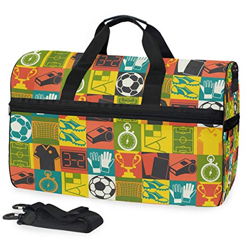 EZIOLY Sporttasche mit Fußball-Motiv, Reisetasche, Wochenendtasche, für Damen und Herren von EZIOLY