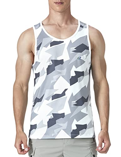 EZRUN Herren Tank Tops Quick Dry Workout Running Big Tank Beach Ärmellose Shirts für Bodybuilding Gym Fitness Training, Camo-Schwarz, Weiß, 5X-Groß von EZRUN