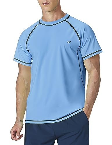 Herren-Schwimmshirts Rashguard Kurzarm UPF 50+ UV-Sonnenschutz LSF Shirt schnell trocknend Schwimmen Angeln Wasser Strand T-Shirts (Blau, 2XL) von EZRUN