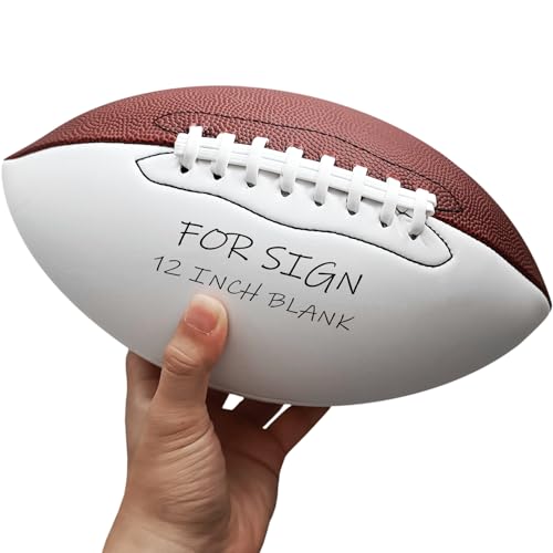 EaciTown Full 12 Inch Autograph Football Official Size 9 Blank Football White American Football with 2 White Panels Customized Football Trophy for Rugby Game Graduation Signing von EaciTown