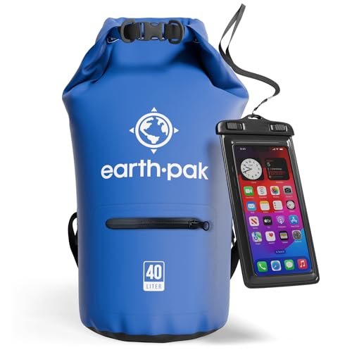 Earth Pak Dry Bag – wasserdichter Packsack mit Reißverschluss Tasche, Schultergurt und wasserfester Handyhülle – ideal beim Kajak Fahren, Camping, Angeln, Bootfahren und Rafting von Earth Pak