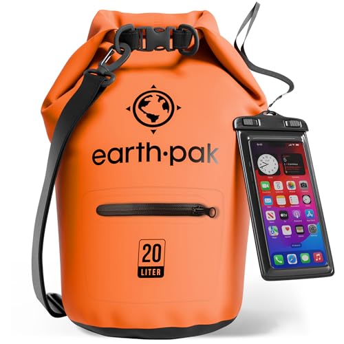 Earth Pak Torrent Serie Dry Bag wassersdichte Tasche mit verstellbarem Schultergurt und wasserfester Handyhülle Ideal beim Kajak Fahren Angeln Rafting Orang 20L von Earth Pak
