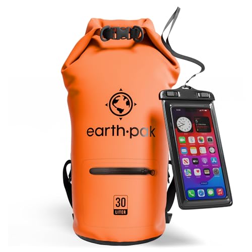 Earth Pak Torrent Serie Dry Bag wassersdichte Tasche mit verstellbarem Schultergurt und wasserfester Handyhülle Ideal beim Kajak Fahren Angeln Rafting Orang 30L von Earth Pak