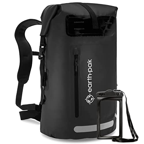 Earth Pak wasserdichter Rucksack – 35L / 55L Waterproof Backpack mit leistungsstarkem Rolltop Rollverschluss, Reißverschluss Tasche und IPX8 wasserfester Handyhülle (Schwarz, 85L) von Earth Pak