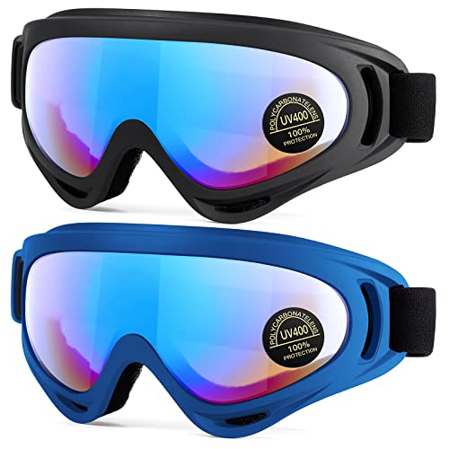 EasYoung 2er-Pack Skibrille, kompatible Snowboardbrille für Kinder, Jugendliche, Jungen, Mädchen, Herren und Damen, Motorradbrille, Windschutzbrille von EasYoung