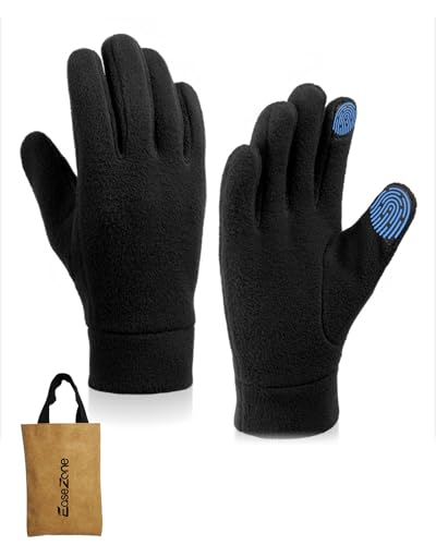 EaseZone Winterhandschuhe M Herren Fahrrad Handschuhe Winddicht Handschuhe Damen Thermohandschuhe Fahrradhandschuhe Laufhandschuhe Touchscreen Schwarz Polarfleece mit Aufbewahrungstasche von EaseZone