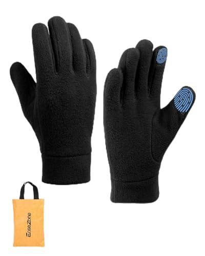 EaseZone Winterhandschuhe Herren & Damen Fahrrad Handschuhe Winddicht Handschuhe Damen Thermohandschuhe Fahrradhandschuhe Laufhandschuhe Touchscreen Schwarz Polarfleece mit Aufbewahrungstasche, M von EaseZone