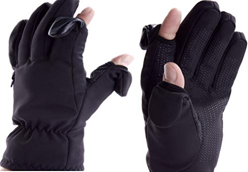 Unisex Ski- und Fotografie Handschuhe. Zurückklappbare und magnetverschliessbare Fingerenden mit Reissverschlusstasche für Memory Cards von Easy Off Gloves