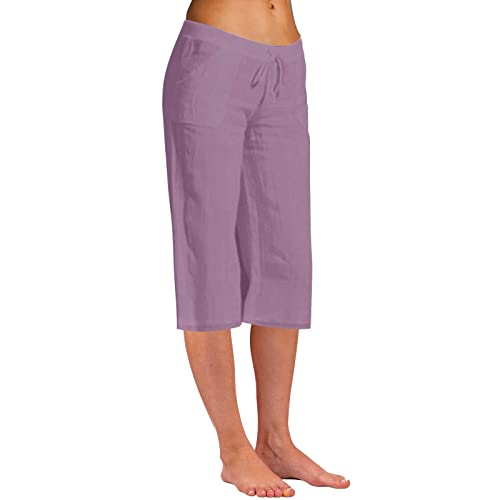 Eauptffy Sport Caprihose Damen, Sommerhose Damen Kurz, Kurze Hose Extradünn Atmungsaktive Yogahosen Elastische Knielang Strandhose Lockeres Chino Hosen Lounge Einfarbig Arbeitshose Hohe Taille Yoga von Eauptffy