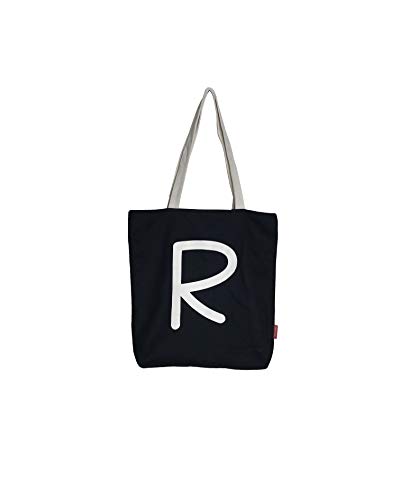 Hello-Bags. Canvas-Einkaufstasche. Außen: 100 % Baumwolle. Inklusive Reißverschluss, Futter und Innentasche. Verpackt in einem KRAFT Geschenkumschlag. Modell: „R“. Farbe: Ecru / Schwarz. von hello-bags