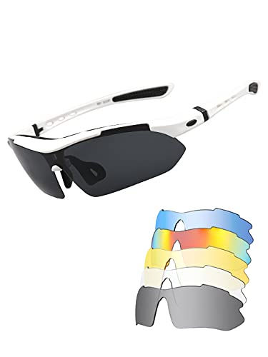 Ecupper Sportbrille Unisex Polarisierte Fahrradbrille Herren Damen Sonnenbrille Radsportbrillen mit 5 Wechselgläsern von Ecupper