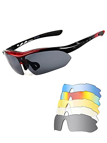 Ecupper Sportbrille Unisex Polarisierte Fahrradbrille Herren Damen Sonnenbrille Radsportbrillen mit 5 Wechselgläsern von Ecupper