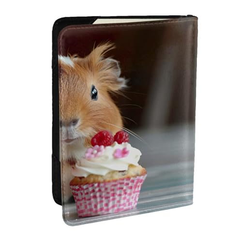 EdWal Reisepasshülle mit Kreditkartenfach, Leder, Motiv: Meerschweinchen und Cupcakes, für Damen, Herren, Familienausweis, Reisen, Schwarz , Einheitsgröße von EdWal