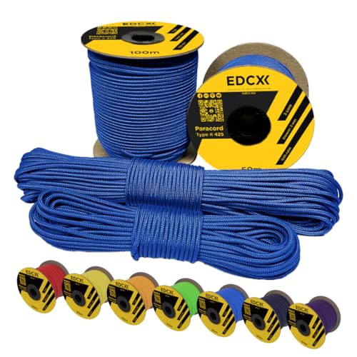 EdcX 3mm Nylon Paracord 425 (50 und 100m) - Typ II, 100% Nylonseil, 3 Litzen Seil, 3mm Nylonseil in vielen Farben| Solid Color (Blue, 100 m) von EdcX