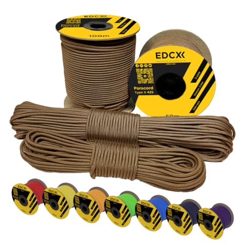 EdcX 3mm Nylon Paracord 425 (50 und 100m) - Typ II, 100% Nylonseil, 3 Litzen Seil, 3mm Nylonseil in vielen Farben| Solid Color (Coyote Brown, 50 m) von EdcX