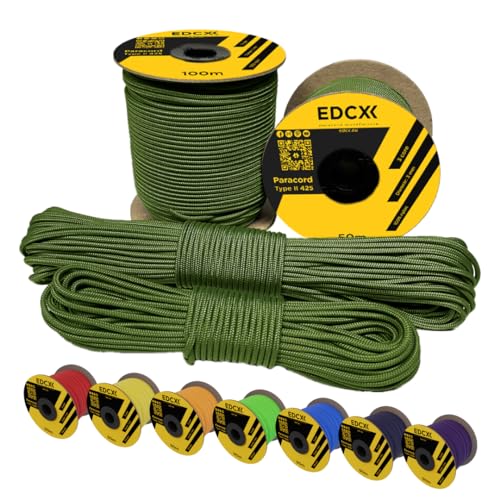 EDCX 3mm Nylon Paracord 425 (50 und 100m) - Typ II, 100% Nylonseil, 3 Litzen Seil, 3mm Nylonseil in vielen Farben| Solid Color (Moss, 100 m) von EdcX