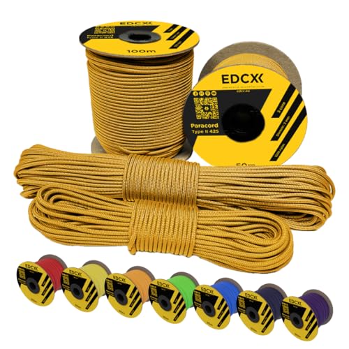 EDCX 3mm Nylon Paracord 425 (50 und 100m) - Typ II, 100% Nylonseil, 3 Litzen Seil, 3mm Nylonseil in vielen Farben| Solid Color (Orange Yellow, 100 m) von EdcX