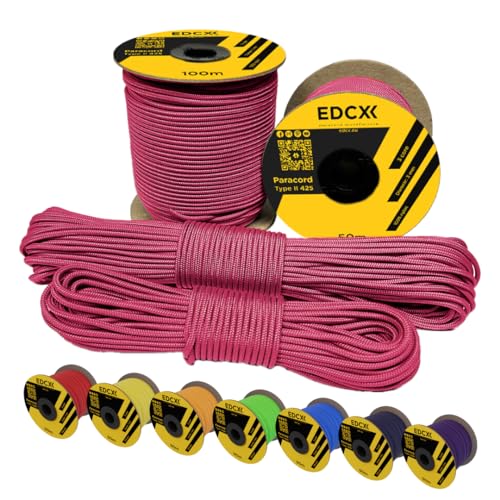 EDCX 3mm Nylon Paracord 425 (50 und 100m) - Typ II, 100% Nylonseil, 3 Litzen Seil, 3mm Nylonseil in vielen Farben| Solid Color (Sofit Pink, 100 m) von EdcX