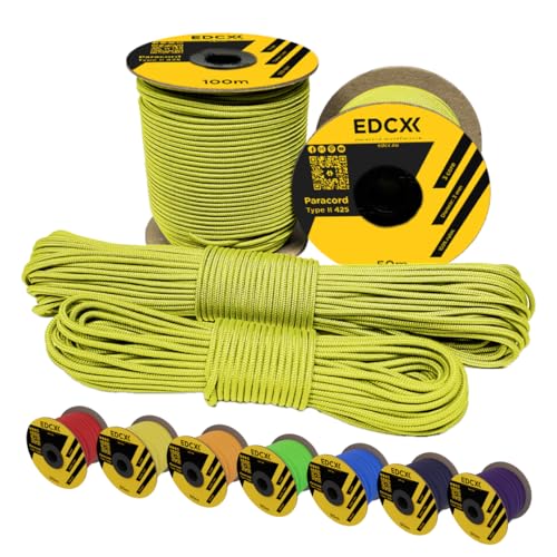 EDCX 3mm Nylon Paracord 425 (50 und 100m) - Typ II, 100% Nylonseil, 3 Litzen Seil, 3mm Nylonseil in vielen Farben| Solid Color (Sofit Yellow, 50 m) von EdcX