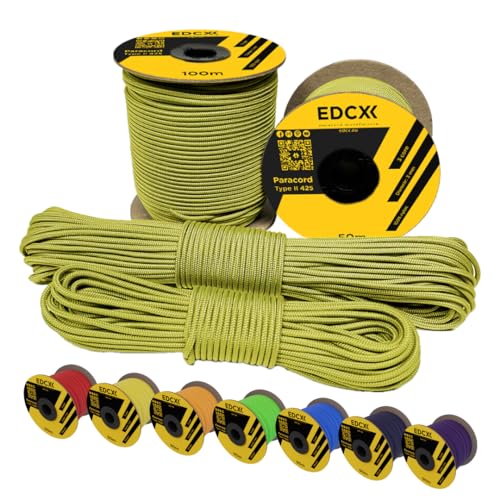 EdcX 3mm Nylon Paracord 425 (50 und 100m) - Typ II, 100% Nylonseil, 3 Litzen Seil, 3mm Nylonseil in vielen Farben| Solid Color (Yellow, 100 m) von EdcX