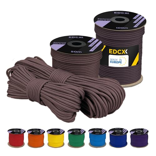 EdcX 4 mm Polyester Paracord 550 25+ Farben (15, 30 und 50 m) – Typ III, 100% Nylonseil, 7 Litzen Seil, 4mm Nylonseil in vielen Farben | Solid Colors (Chocolate, 15 m) von EdcX