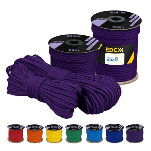 EdcX 4 mm Polyester Paracord 550 25+ Farben (15, 30 und 50 m) – Typ III, 100% Nylonseil, 7 Litzen Seil, 4mm Nylonseil in vielen Farben | Solid Colors (Dark Purple, 15 m) von EdcX