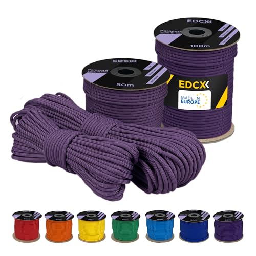 EdcX 4 mm Polyester Paracord 550 25+ Farben (15, 30 und 50 m) – Typ III, 100% Nylonseil, 7 Litzen Seil, 4mm Nylonseil in vielen Farben | Solid Colors (Gray-Violet, 30 m) von EdcX