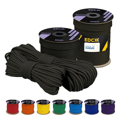 EdcX 4 mm Polyester Paracord 550 25+ Farben (15, 30 und 50 m) – Typ III, 100% Nylonseil, 7 Litzen Seil, 4mm Nylonseil in vielen Farben | Solid Colors (Olive, 15 m) von EdcX