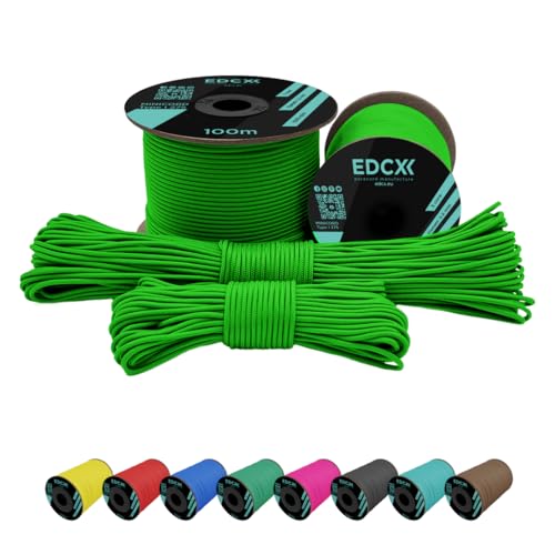 EdcX 2 mm Nylon Paracord 275 (50 und 100 m) – 100% Nylonseil, 3-adrige Schnur, Nylonschnur 2 mm in vielen Farben (Neon Green, 100 m) von EdcX