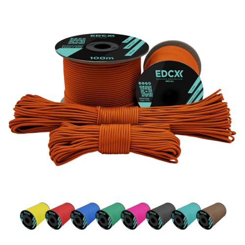 EdcX 2 mm Nylon Paracord 275 (50 und 100 m) – 100% Nylonseil, 3-adrige Schnur, Nylonschnur 2 mm in vielen Farben (Orange Yellow, 100 m) von EdcX