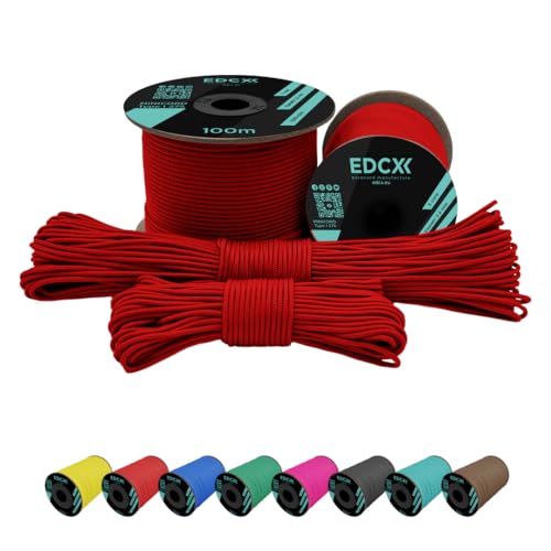 EdcX 2 mm Nylon Paracord 275 (50 und 100 m) – 100% Nylonseil, 3-adrige Schnur, Nylonschnur 2 mm in vielen Farben (Red, 100 m) von EdcX