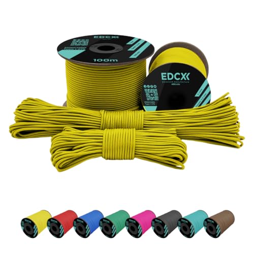 EdcX 2 mm Nylon Paracord 275 (50 und 100 m) – 100% Nylonseil, 3-adrige Schnur, Nylonschnur 2 mm in vielen Farben (Yellow, 100 m) von EdcX