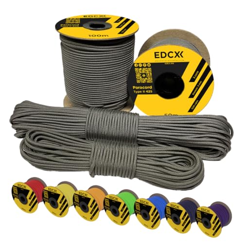 EDCX 3mm Nylon Paracord 425 (50 und 100m) - Typ II, 100% Nylonseil, 3 Litzen Seil, 3mm Nylonseil in vielen Farben| Solid Color (Dark Gray, 100 m) von EdcX