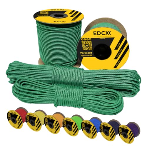 EdcX 3mm Nylon Paracord 425 (50 und 100m) - Typ II, 100% Nylonseil, 3 Litzen Seil, 3mm Nylonseil in vielen Farben| Solid Color (Emerald Green, 50 m) von EdcX