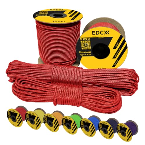 EdcX 3mm Nylon Paracord 425 (50 und 100m) - Typ II, 100% Nylonseil, 3 Litzen Seil, 3mm Nylonseil in vielen Farben| Solid Color (Light Red, 100 m) von EdcX