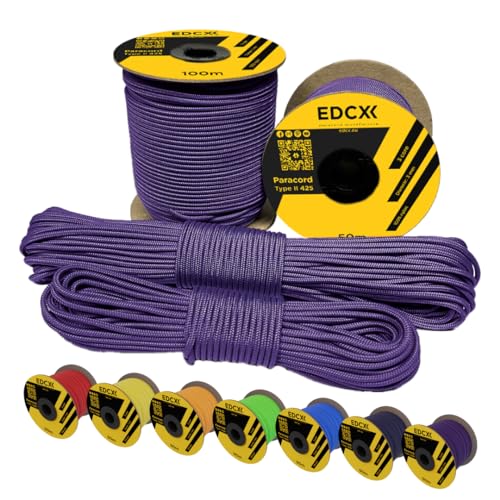 EdcX 3mm Nylon Paracord 425 (50 und 100m) - Typ II, 100% Nylonseil, 3 Litzen Seil, 3mm Nylonseil in vielen Farben| Solid Color (Purple, 50 m) von EdcX