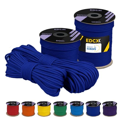EdcX 4 mm Polyester Paracord 550 25+ Farben (15, 30 und 50 m) – Typ III, 100% Nylonseil, 7 Litzen Seil, 4mm Nylonseil in vielen Farben | Solid Colors (Blue, 15 m) von EdcX