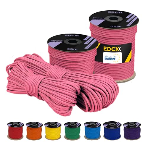 EdcX 4 mm Polyester Paracord 550 25+ Farben (15, 30 und 50 m) – Typ III, 100% Nylonseil, 7 Litzen Seil, 4mm Nylonseil in vielen Farben | Solid Colors (Blush, 15 m) von EdcX