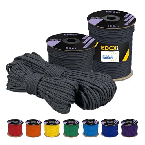 EdcX 4 mm Polyester Paracord 550 25+ Farben (15, 30 und 50 m) – Typ III, 100% Nylonseil, 7 Litzen Seil, 4mm Nylonseil in vielen Farben | Solid Colors (Carbonic, 30 m) von EdcX