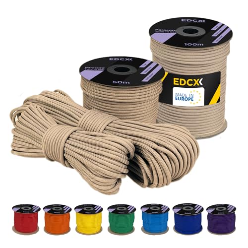 EdcX 4 mm Polyester Paracord 550 25+ Farben (15, 30 und 50 m) – Typ III, 100% Nylonseil, 7 Litzen Seil, 4mm Nylonseil in vielen Farben | Solid Colors (Mountain Echo, 15 m) von EdcX