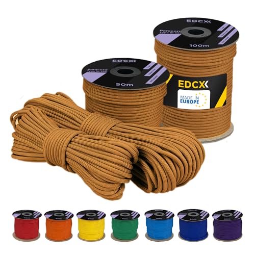 EDCX 4 mm Polyester Paracord 550 25+ Farben (15, 30 und 50 m) – Typ III, 100% Nylonseil, 7 Litzen Seil, 4mm Nylonseil in vielen Farben | Solid Colors (Sahara, 15 m) von EdcX