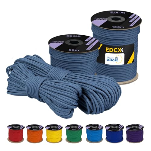 EdcX 4 mm Polyester Paracord 550 25+ Farben (15, 30 und 50 m) – Typ III, 100% Nylonseil, 7 Litzen Seil, 4mm Nylonseil in vielen Farben | Solid Colors (Tin, 15 m) von EdcX
