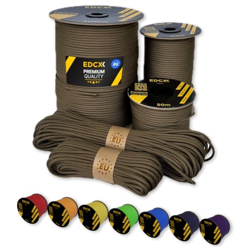 EdcX Paracord 4 mm, 35+ Volltonfarben (10 m, 15 m, 30 m, 50 m, 100 m, 300 m) | Ideal zum Basteln, Camping, Outdoor | 100% Nylonseil 4 mm| Taktische Schnur 550 Typ III (Coyote Brown, 15 m) von EdcX