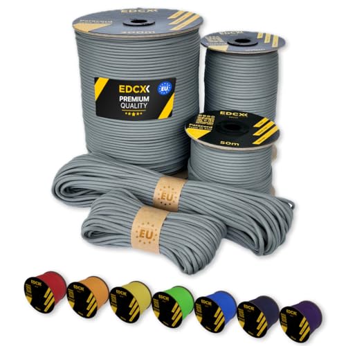 EdcX Paracord 4 mm, 35+ Volltonfarben (10 m, 15 m, 30 m, 50 m, 100 m, 300 m) | Ideal zum Basteln, Camping, Outdoor | 100% Nylonseil 4 mm| Taktische Schnur 550 Typ III (Dark Gray, 10 m) von EdcX