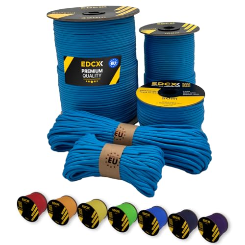 EdcX Paracord 4 mm, 35+ Volltonfarben (10 m, 15 m, 30 m, 50 m, 100 m, 300 m) | Ideal zum Basteln, Camping, Outdoor | 100% Nylonseil 4 mm| Taktische Schnur 550 Typ III (Ice Mint, 30 m) von EdcX